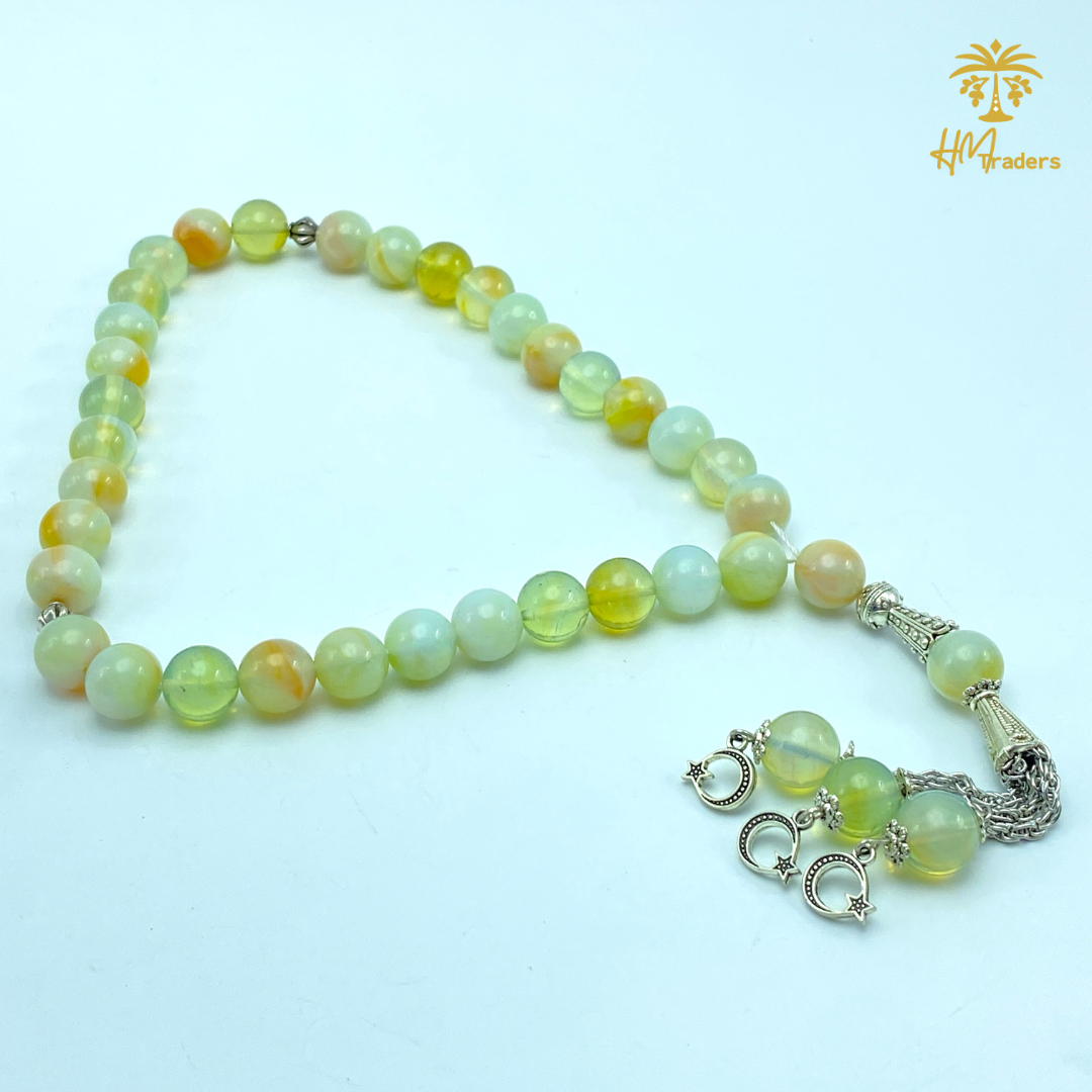 White Marbled Aqeeq Tasbih (Chain) 10 mm - HM Traders