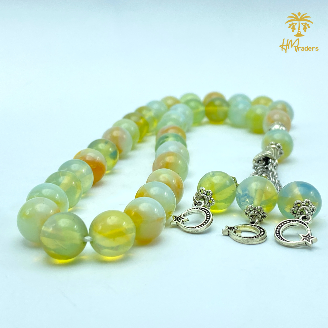 White Marbled Aqeeq Tasbih (Chain) 10 mm - HM Traders