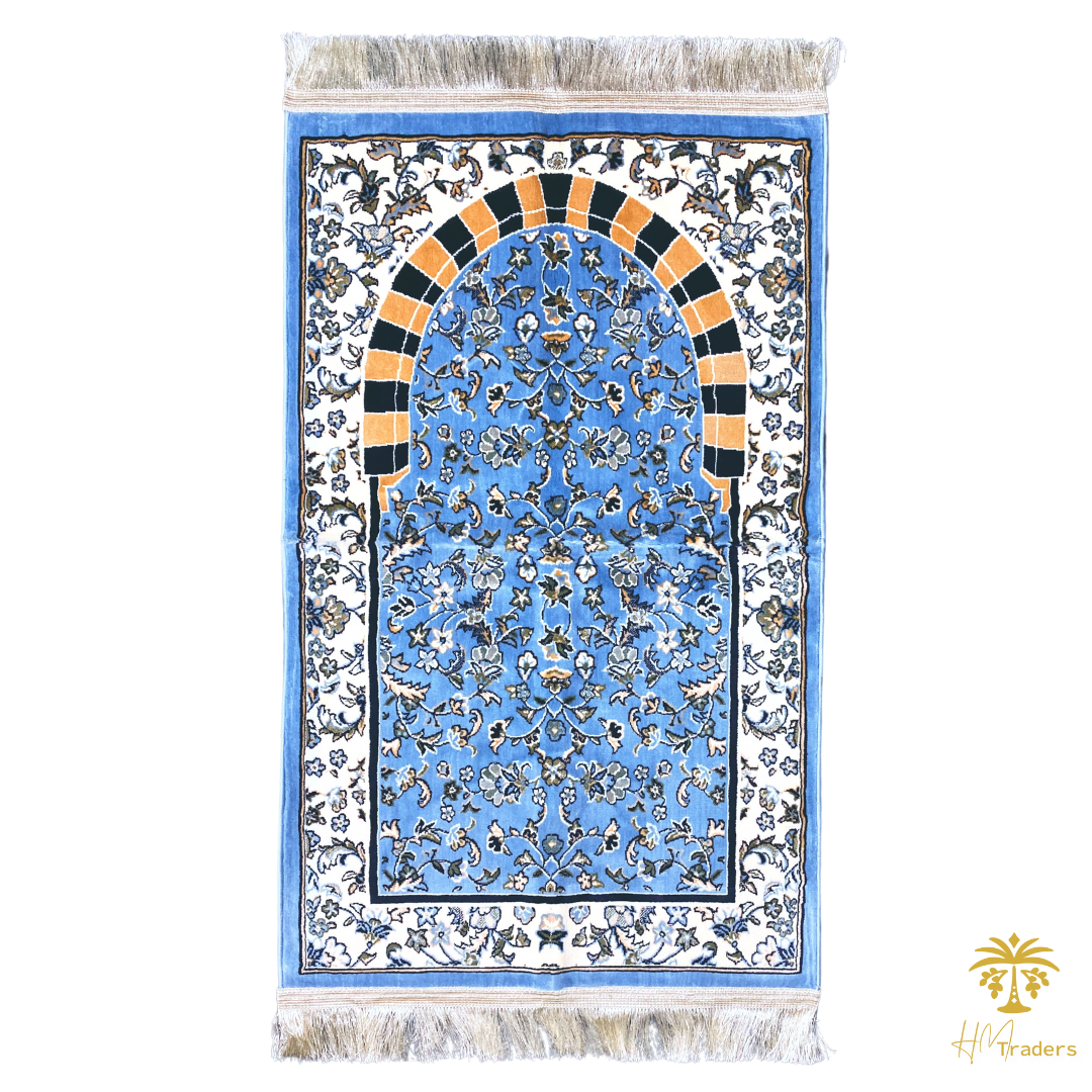 Al Rawda with Haram Arch Patterns Prayer Mat (Blue) HM Traders