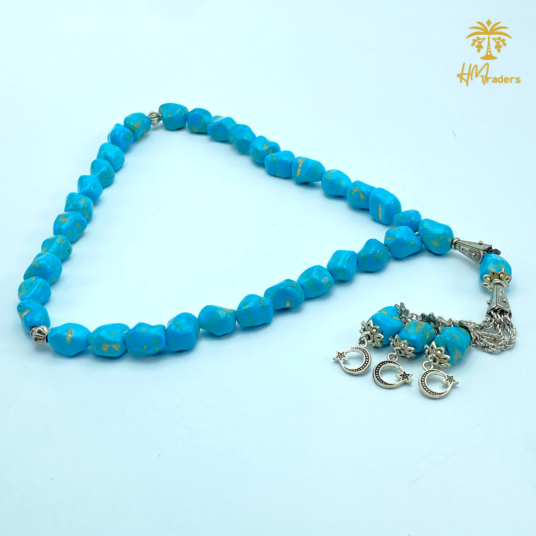 Blue Feroza Tasbih Cut Stone HM Traders