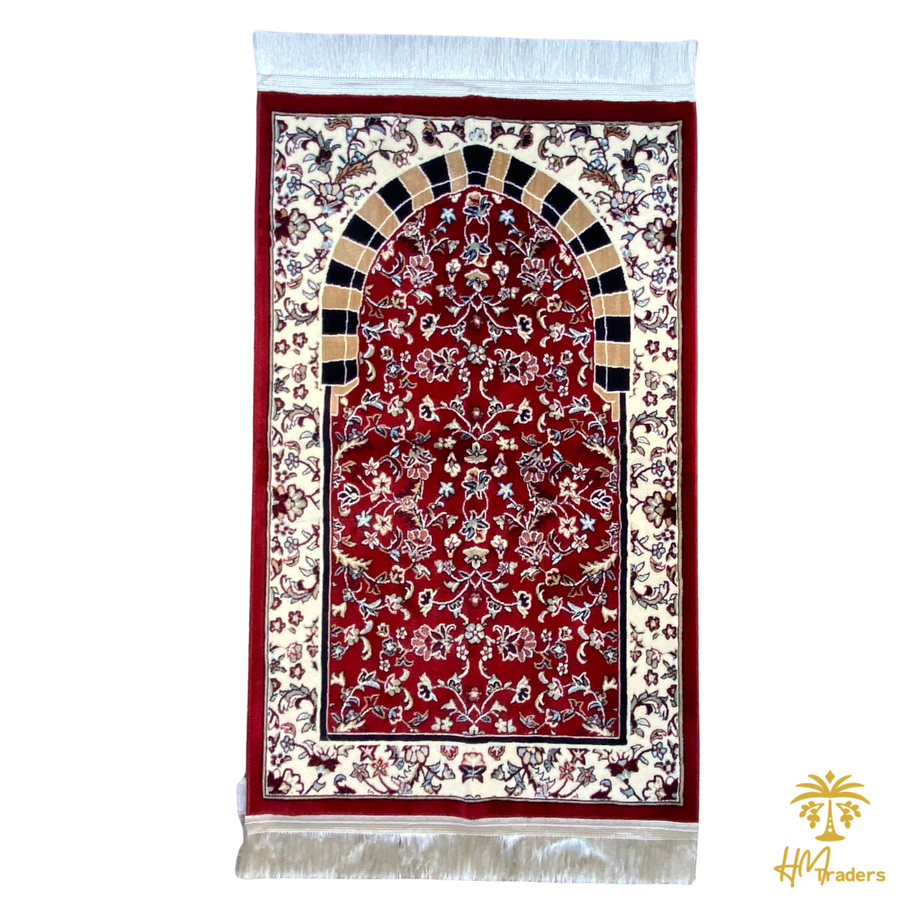 Al Rawda with Haram Arch Patterns Prayer Mat (Red) HM Traders