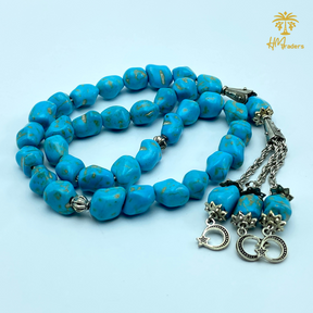 Blue Feroza Tasbih Cut Stone HM Traders