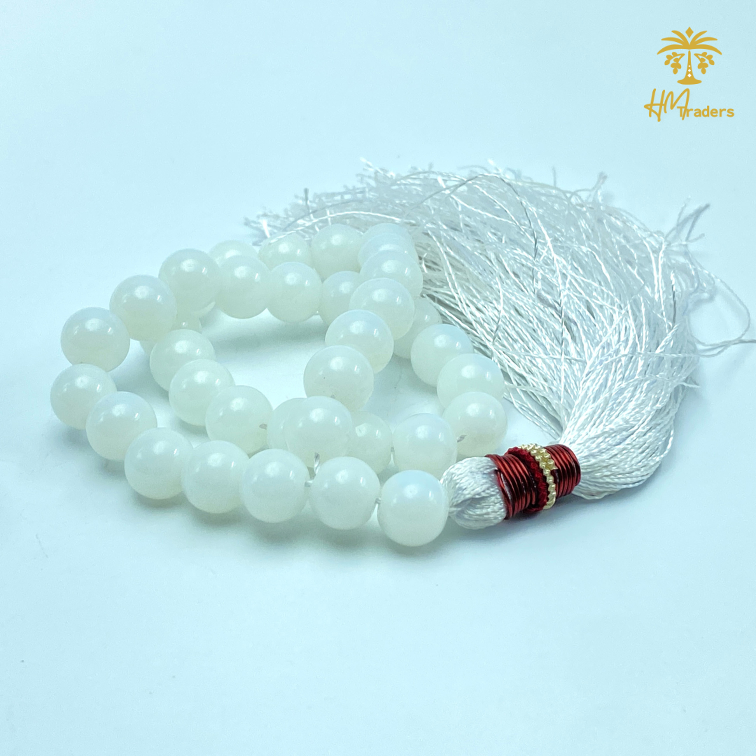 White Aqeeq Tasbih 10 mm HM Traders