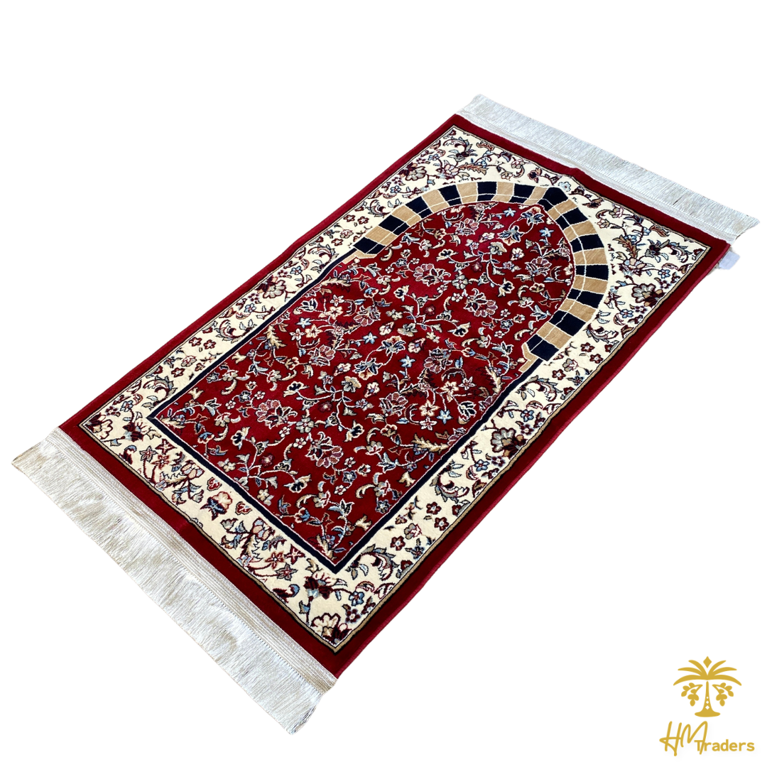 Al Rawda with Haram Arch Patterns Prayer Mat (Red) HM Traders