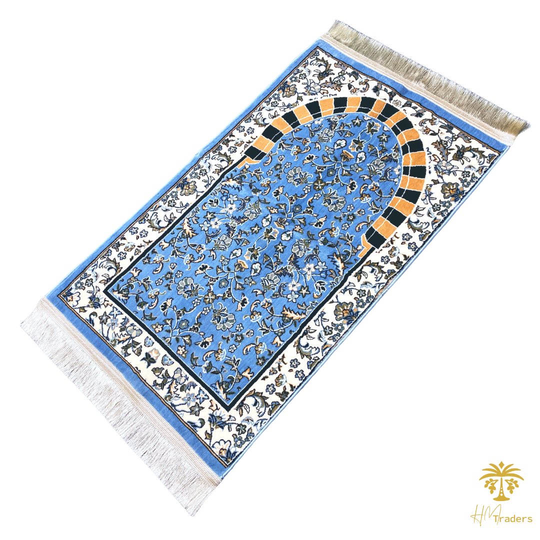 Al Rawda with Haram Arch Patterns Prayer Mat (Blue) HM Traders