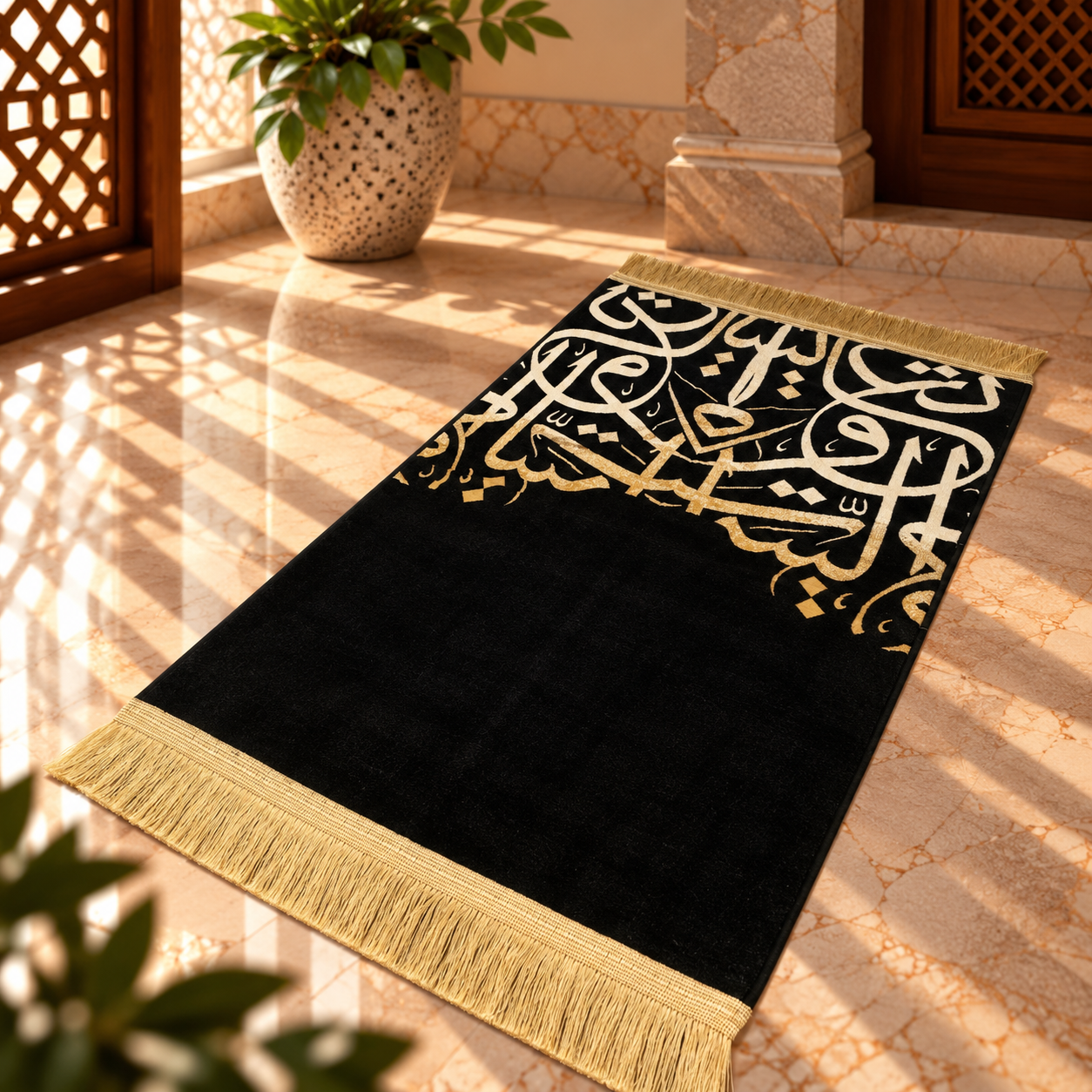Arabic Calligraphy Prayer Mat (Black) HM Traders