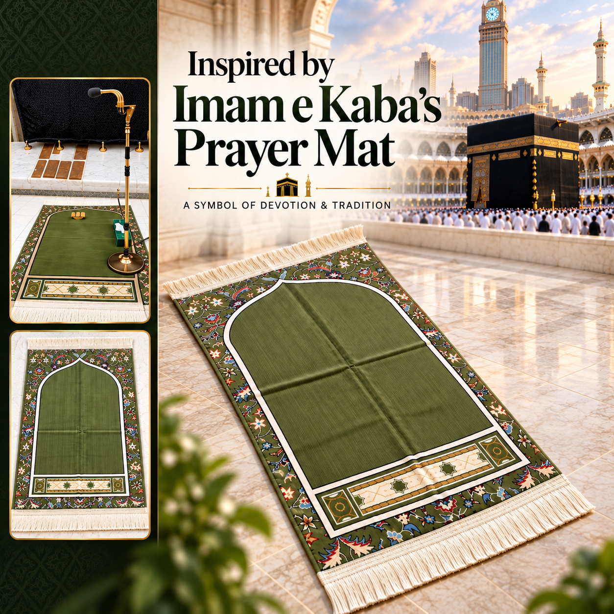Imam e Kaaba Prayer Rug (Green) HM Traders
