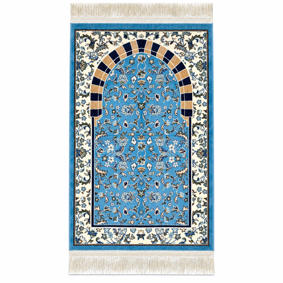 Al Rawda with Haram Arch Patterns Prayer Mat (Blue) HM Traders