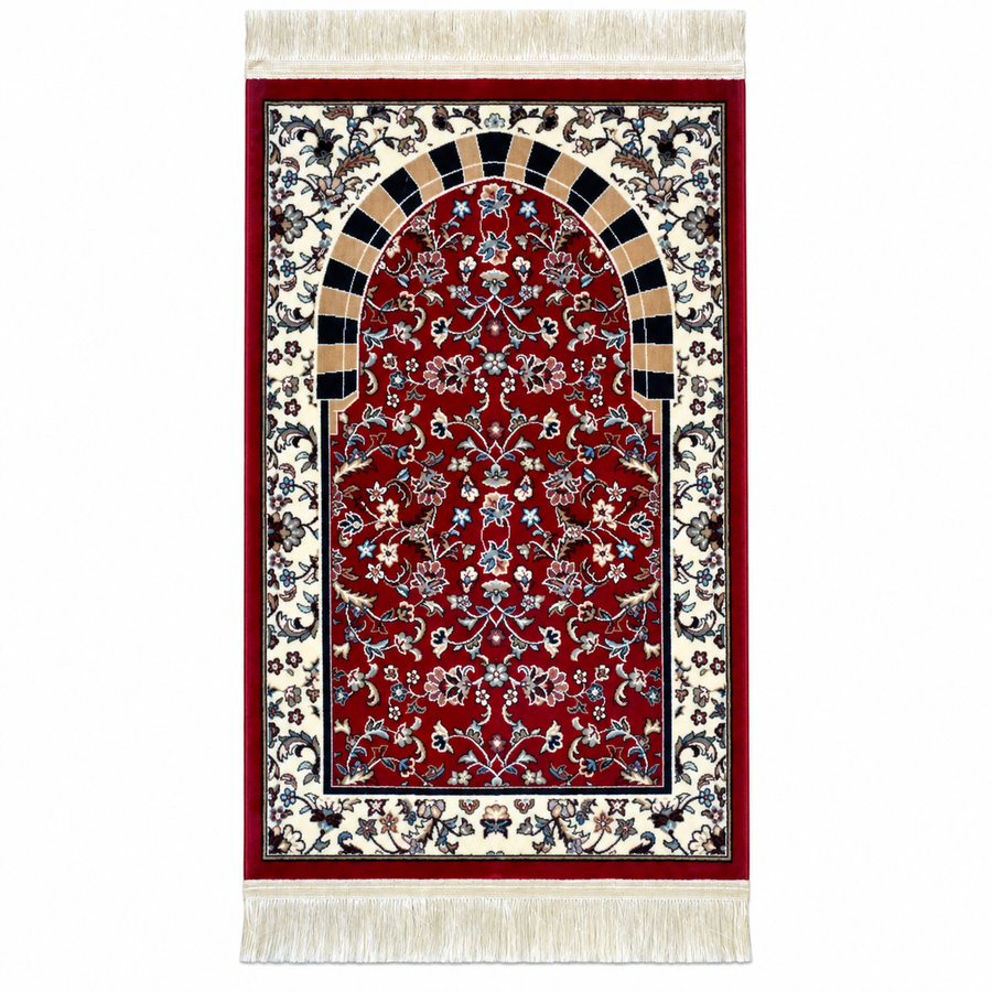 Al Rawda with Haram Arch Patterns Prayer Mat (Red) HM Traders