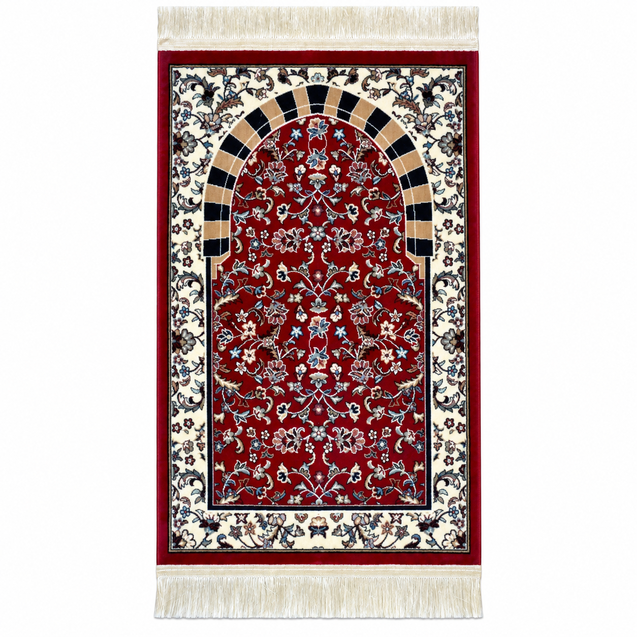 Al Rawda with Haram Arch Patterns Prayer Mat (Red) HM Traders