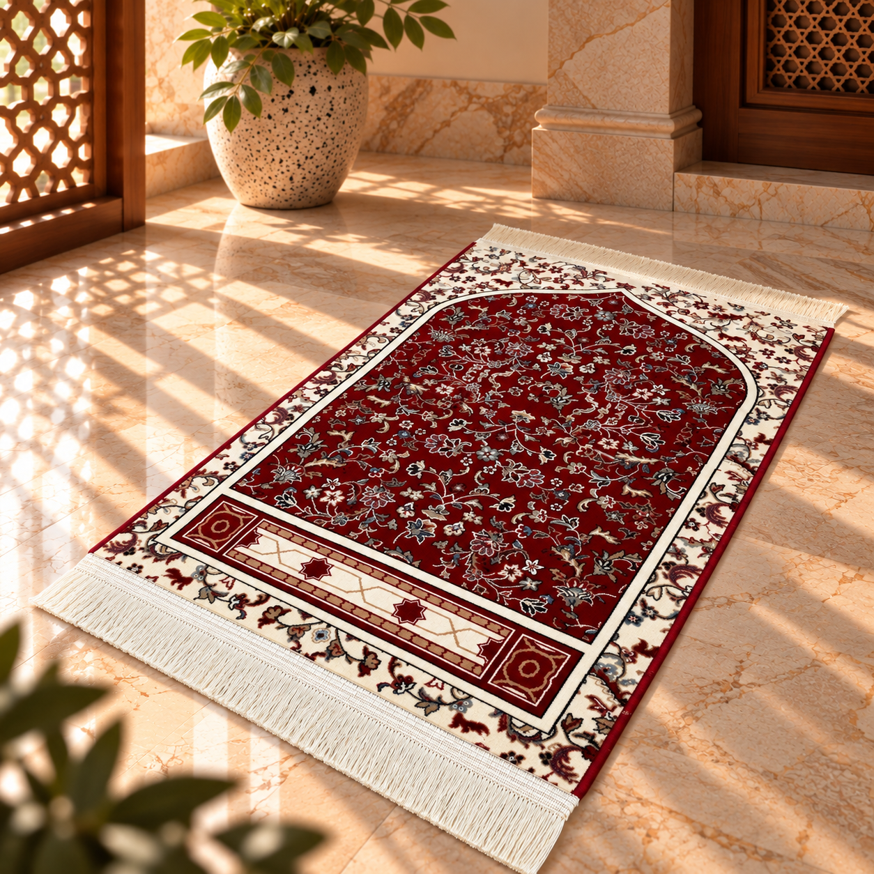 Luxurious Haramain Prayer Mat - Red HM Traders