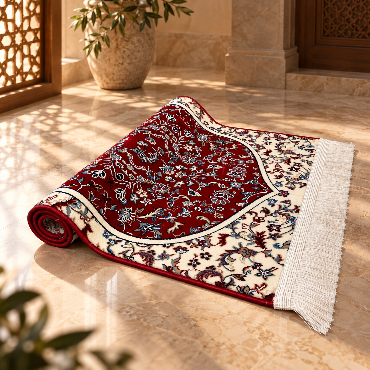Luxurious Haramain Prayer Mat - Red HM Traders