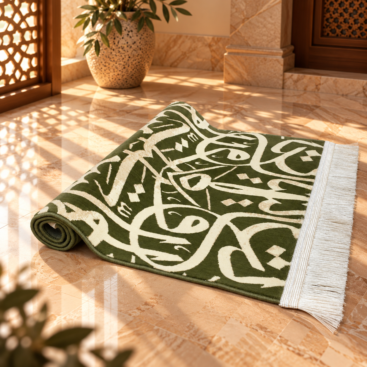 Arabic Calligraphy Prayer Mat (Green) HM Traders