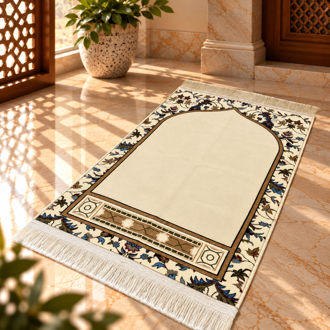Imam e Kaaba Prayer Rug (Cream) HM Traders