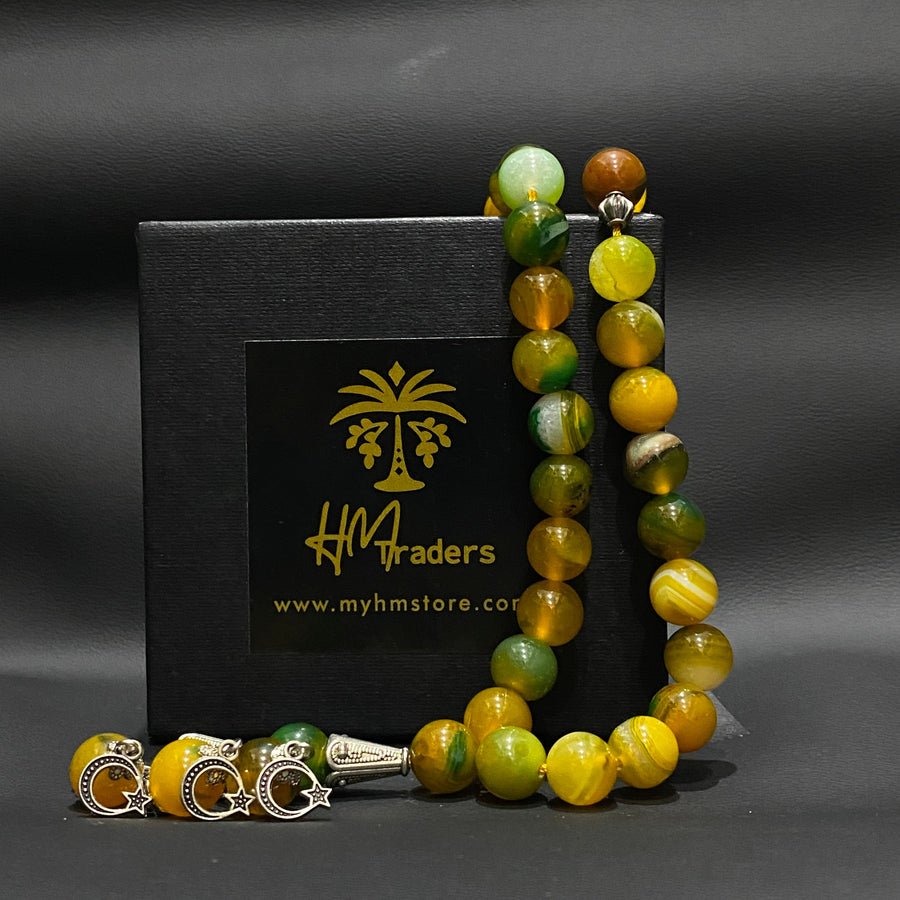 Yellow Green Aqeeq Tasbih HM Traders