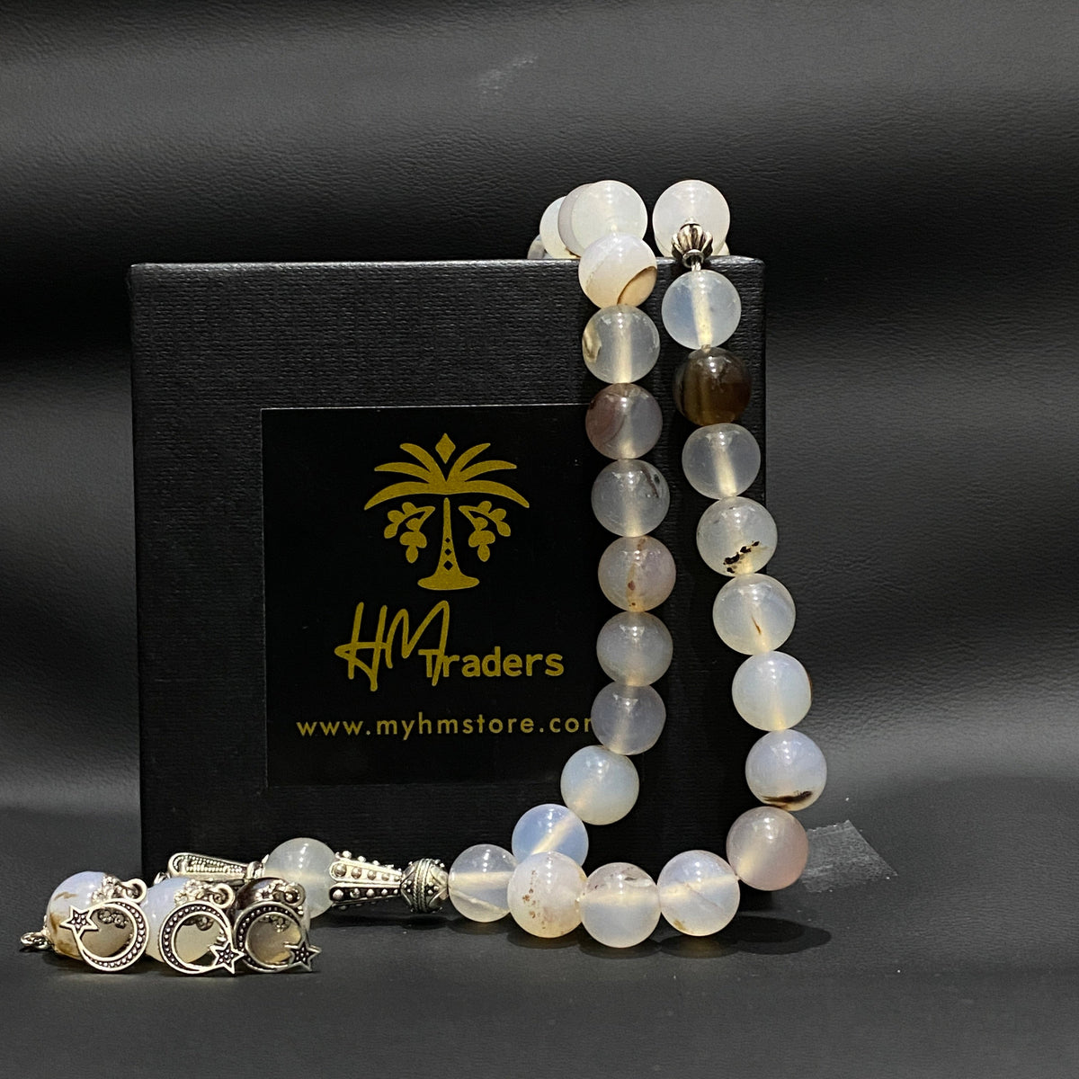 White Aqeeq Tasbih 10 mm HM Traders