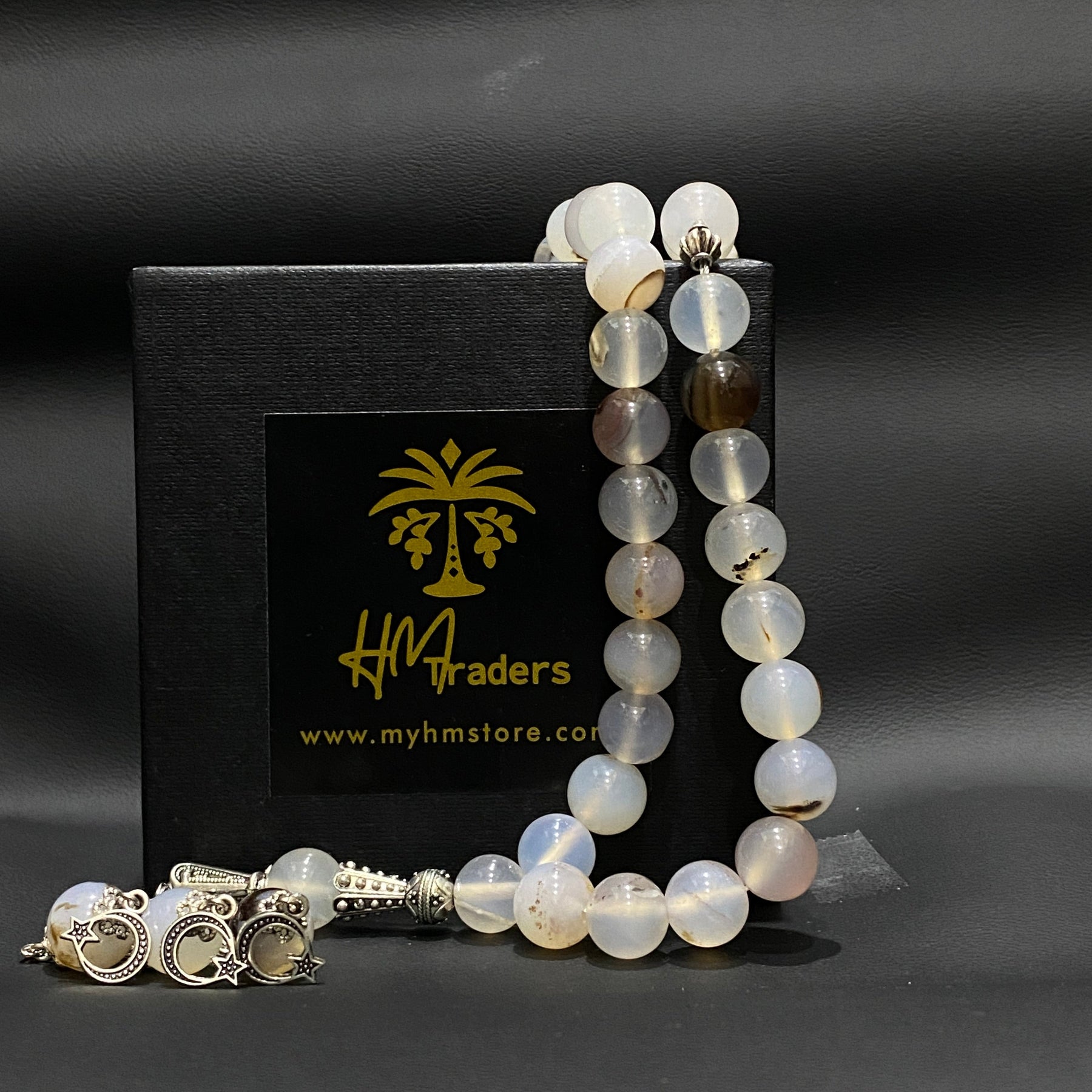 White Aqeeq Tasbih 10 mm HM Traders