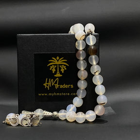 White Aqeeq Tasbih 10 mm HM Traders