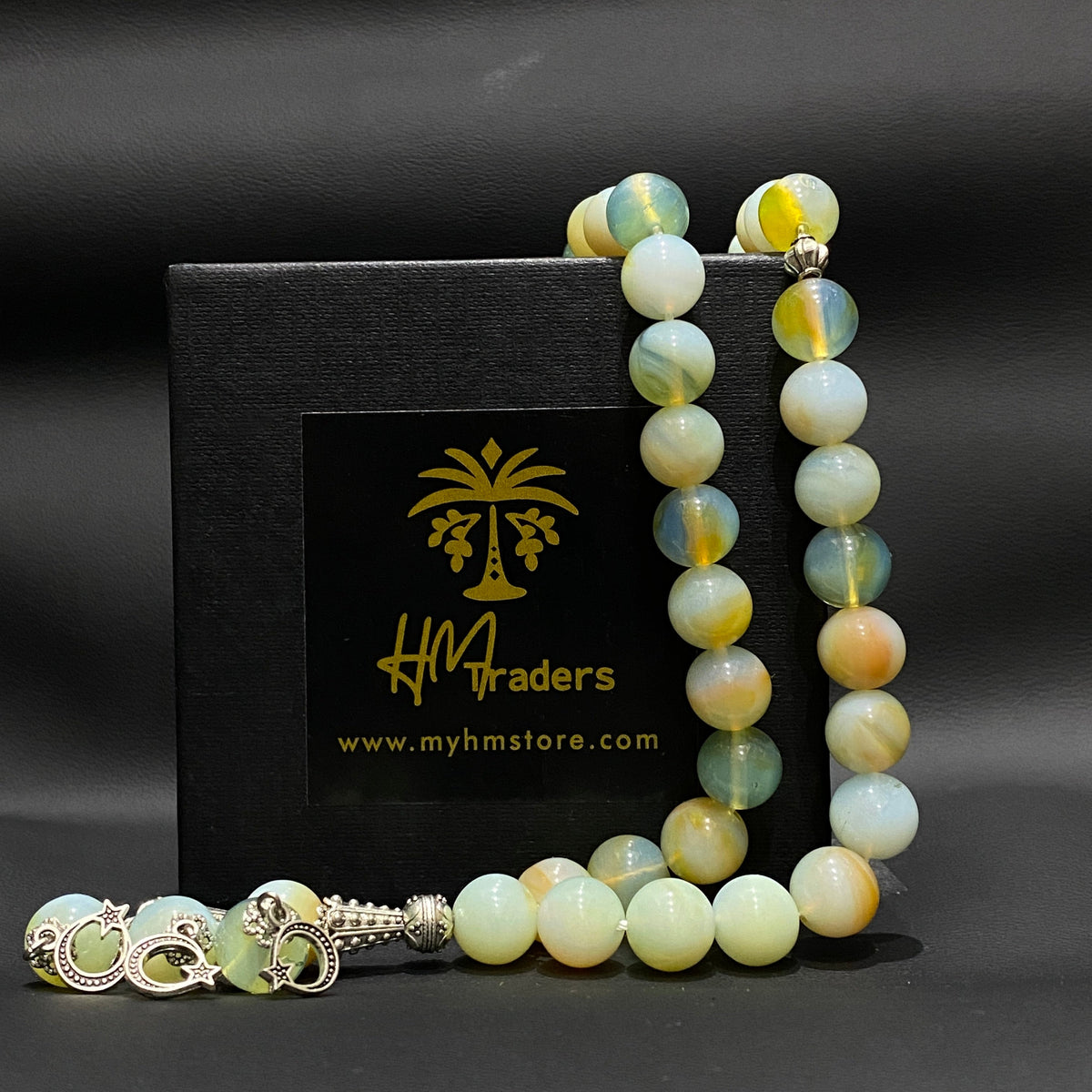 White Marbled Aqeeq Tasbih (Chain) 10 mm HM Traders