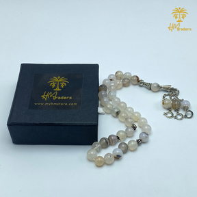 White Aqeeq Tasbih 10 mm HM Traders