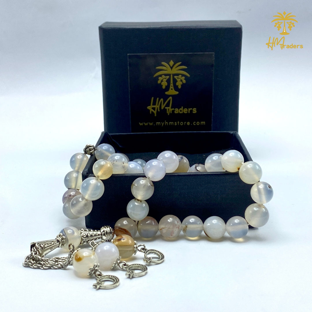 White Aqeeq Tasbih 10 mm HM Traders