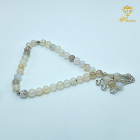 White Aqeeq Tasbih 10 mm HM Traders